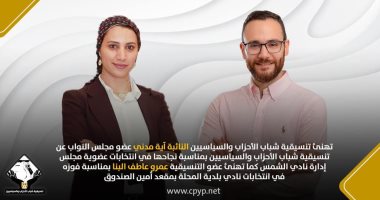تنسيقية شباب الأحزاب تهنئ آية مدنى لفوزها فى انتخابات نادى الشمس
