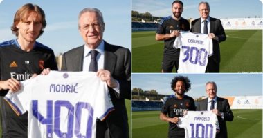 رئيس ريال مدريد يُكرم مارسيلو ومودريتش وكارفخال بعد الكلاسيكو