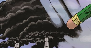 كاريكاتير اليوم.. الطاقة النظيفة تمحو مخلفات المصانع
