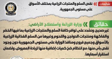 مجلس الوزراء ينفى نقص السلع والمنتجات الزراعية بالأسواق على مستوى الجمهورية