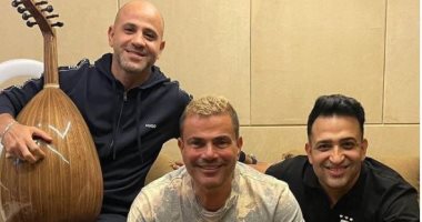 عمرو دياب مع تامر حسين وعزيز الشافعى من كواليس تسجيل "أنت الحظ"