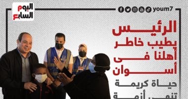 الرئيس السيسي يطيب خاطر أهلنا بأسوان.. حياة كريمة تنهى أزمة متضررى السيول.. إنفوجراف