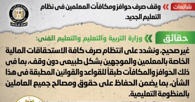 الحكومة تنفى وقف صرف حوافز ومكافآت المعلمين فى نظام التعليم الجديد