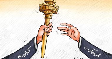 "كوفيد 19" يسلم الراية إلى متحور أوميكرون فى كاريكاتير كويتى