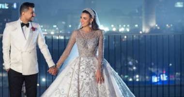 5 لقطات من حفل زفاف علي غزلان وفرح شعبان.. أبرزها فستان العروسة مرصع بالألماظ.. صور