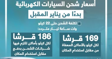 أسعار شحن السيارات الكهربائية بدءًا من يناير المقبل (إنفوجراف)