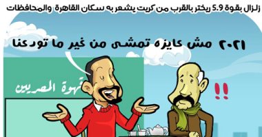 "زلزال بقوة 5.9 يشعر به سكان القاهرة" آخر هدايا 2021 في كاريكاتير اليوم السابع