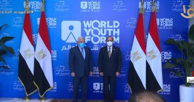 الرئيس السيسي يستقبل الرئيس الفلسطيني بمقر انعقاد منتدى شباب العالم