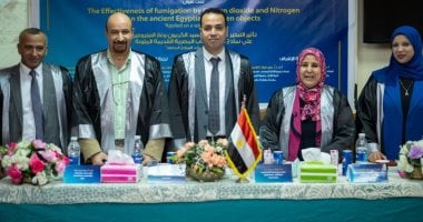 الباحث أحمد خيرى يحصل على درجة الماجستير بجامعة الفيوم فى كيفية تعقيم الآثار