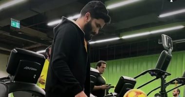 صالح جمعة يؤدى تدريبات بالكرة فى الجيم استعدادا للعودة لتدريبات سيراميكا