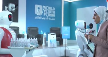 إسراء إسماعيل أول مذيعة من ذوى الهمم على تليفزيون اليوم السابع تحاور روبوت منتدى شباب العالم.. إجراءات احترازية غير مسبوقة وضوابط صارمة.. إسراء تسأل وروبوت التعقيم يجيب