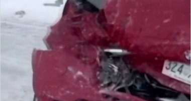حادث تصادم لأكثر من 100 سيارة فى بريطانيا بسبب العاصفة يونيس.. فيديو