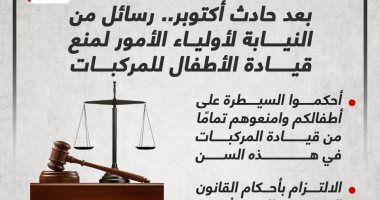 بعد حادث أكتوبر.. رسائل قوية من النيابة لأولياء الأمور لمنع قيادة الأطفال للمركبات(إنفوجراف)