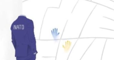 البرلمان الأوكرانى يهاجم الناتو بكاريكاتير يصور الحلف على هيئة رجل بلا رأس