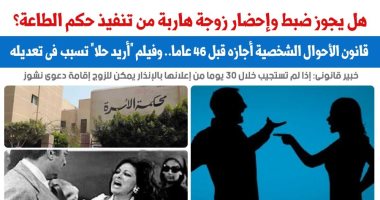 هل يجوز ضبط وإحضار زوجة هاربة من تنفيذ حكم الطاعة؟.. نقلا عن برلمانى