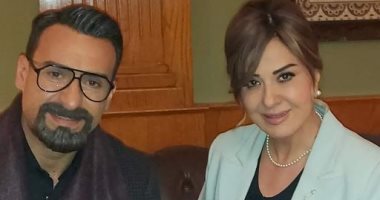 نضال الشافعى فى صورة مع مادلين طبر من كواليس مسلسل "ملف سرى"