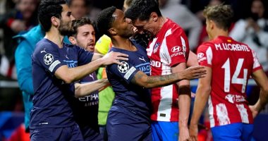 مناوشات قوية بين لاعبى أتلتيكو مدريد ومانشستر سيتي والشرطة تتدخل.. فيديو
