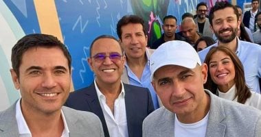 صورة تجمع أحمد عز وياسر جلال وأشرف عبد الباقى وهانى رمزى بعد حفل الرئيس