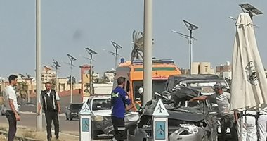 مصرع فتاة وإصابة 4 أشخاص فى حادث انقلاب سيارة ملاكى أمام مطار بورسعيد
