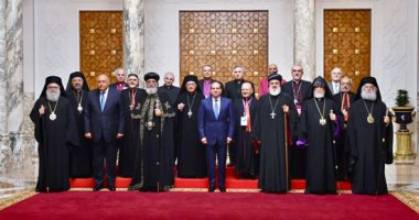 الرئيس السيسى يستقبل رؤساء كنائس الشرق الأوسط بحضور البابا تواضروس الثانى.. ويؤكد: المواطنة والحقوق المتساوية للجميع قيم ثابتة تمثل نهج الدولة تجاه المواطنين.. ونعمل على نشر ثقافة التعددية وحرية الاعتقاد 