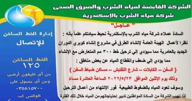انقطاع المياه عن غرب الإسكندرية بسبب ترحيل خط رئيسى بالعامرية