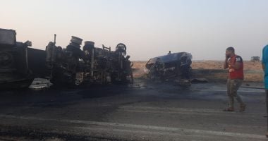 مصرع شخص وإصابة 5 إثر انقلاب سيارتين واشتعال النيران بإحداهما بمحور روض الفرج