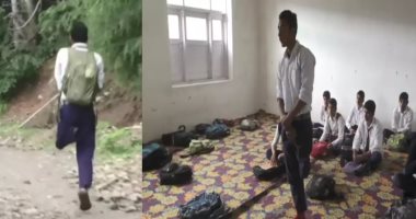 طالب هندى يمشى 2كيلو يوميا على ساق واحدة للوصول لمدرسته .. فيديو