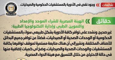 أخبار مصر.. الحكومة تنفى وجود نقص فى الأدوية بالمستشفيات الحكومية والصيدليات