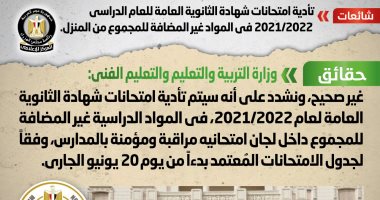 التعليم تنفى تأدية امتحانات الثانوية للمواد غير المضافة للمجموع من المنزل