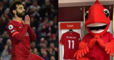 تميمة ليفربول تحتفل بتجديد عقد محمد صلاح مع الريدز