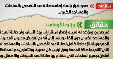 مجلس الوزراء ينفى إلغاء إقامة صلاة عيد الأضحى بالساحات والمساجد الكبرى