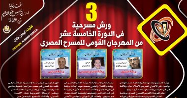 3 ورش مسرحية فى الدورة الـ 15 من المهرجان القومى للمسرح