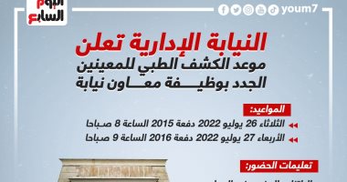 موعد الكشف الطبى للمعينين بوظيفة معاون نيابة إدارية 2015- 2016.. إنفوجراف 