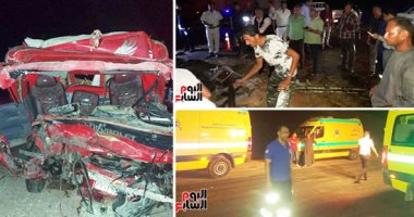 التفاصيل الكاملة لحادث ميكروباص الصحراوى الغربى فى سوهاج.. مصرع 17 وإصابة 3.. الدفع بــ19 سيارة إسعاف من محافظتى سوهاج وأسيوط.. صرف 50 ألف جنيه لوفاة رب الأسرة و25 ألفا فى وفاة أحد أفرادها.. صور