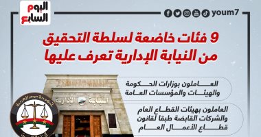 تعرف على 9 فئات خاضعة لسلطة التحقيق من النيابة الإدارية.. إنفوجراف