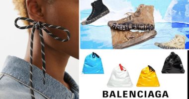 علامة تجارية تثير الجدل بتصميماتها الغريبة.. Balenciaga تطرح "حلق" على شكل رباط حذاء وسعره 261 دولارًا.. حقيبة مصممة بشكل أكياس القمامة.. وأخرى تشبه أكياس الخضار والفاكهة.. وحذاء "مقطع" ومتسخ سعره 1290 إسترلينى