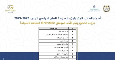 مدرسة إيجيبت جولد تعلن أسماء الطلاب المقبولين للعام الدراسى الجديد