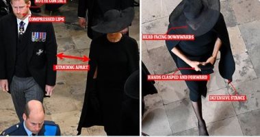 خبيرة لغة الجسد تؤكد افتقار هارى وميجان ماركل للعاطفة بينهما فى جنازة الملكة إليزابيث