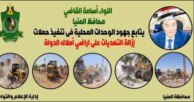 إزالة 262 حالة تعد على أراضى أملاك الدولة والزراعة فى المنيا