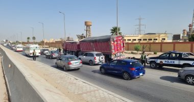 زحام مرورى بسبب سيارة نقل معطلة بطريق إسكندرية الصحراوى.. صور