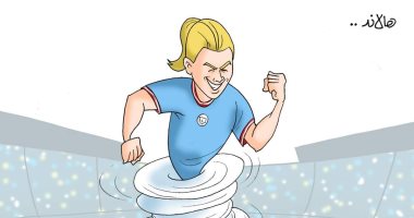 النجم النرويجى إيرلينج هالاند أسطورة مانشستر سيتى.. في كاريكاتير اليوم السابع
