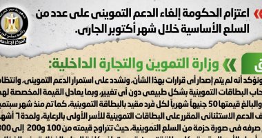 الحكومة تنفى إلغاء الدعم التموينى عن عدد من السلع الأساسية خلال أكتوبر 
