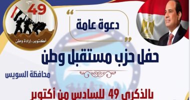 "مستقبل وطن" بالسويس ينظم اليوم احتفالية بذكرى احتفال نصر أكتوبر 