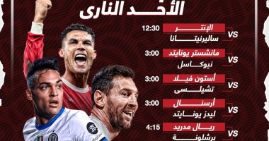 مواعيد الكلاسيكو وقمة ليفربول ضد سيتى ومباريات الأحد النارى.. إنفوجراف