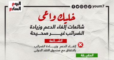خليك واعى.. شائعات إلغاء الدعم وزيادة الضرائب غير صحيحة "إنفوجراف"