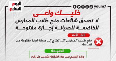 خليك واعى.. لا تصدق شائعات منح طلاب المدارس الخاضعة للصيانة إجازة "إنفوجراف"