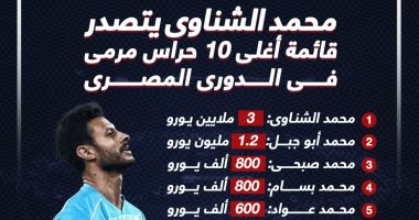 قائمة أغلى 10 حراس مرمى بالدورى المصرى.. الشناوى فى الصدارة.. إنفوجراف