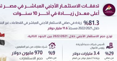 "الوزراء": تدفق الاستثمار الأجنبى المباشر بمصر يحقق أعلى معدل زيادة آخر 10 سنوات