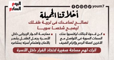 أخلاقنا الجميلة.. نصائح تساعدك فى تربية طفلك ليصبح شخصا سويا.. إنفوجراف