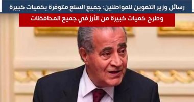 رسائل وزير التموين: جميع السلع متوفرة وطرح كميات كبيرة من الأرز